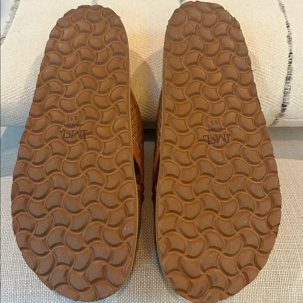 J. McLaughlin Brown Raffia Crisscross Slide Sandals